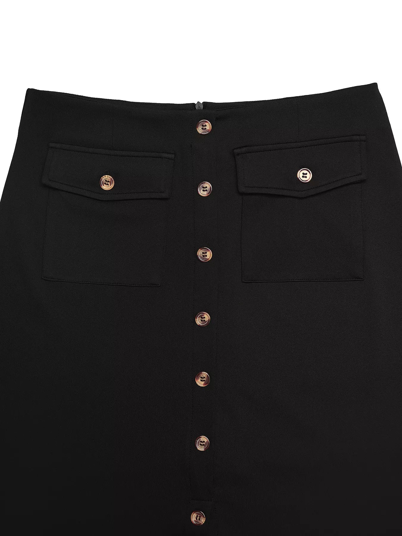 Button-Front Pocketed Midi Skirt - cas7m