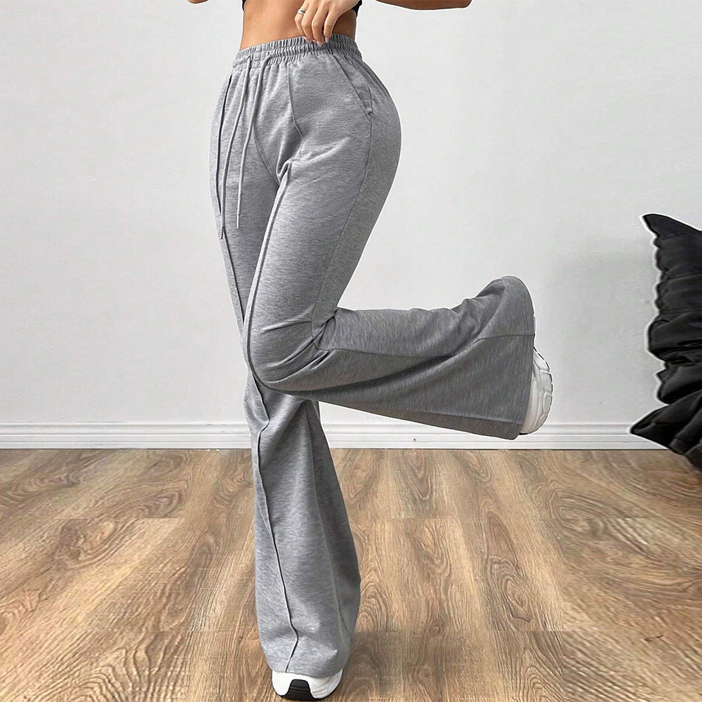 Simple Casual Pants Drawstring Elastic Waist Wide Leg Trousers - cas7m