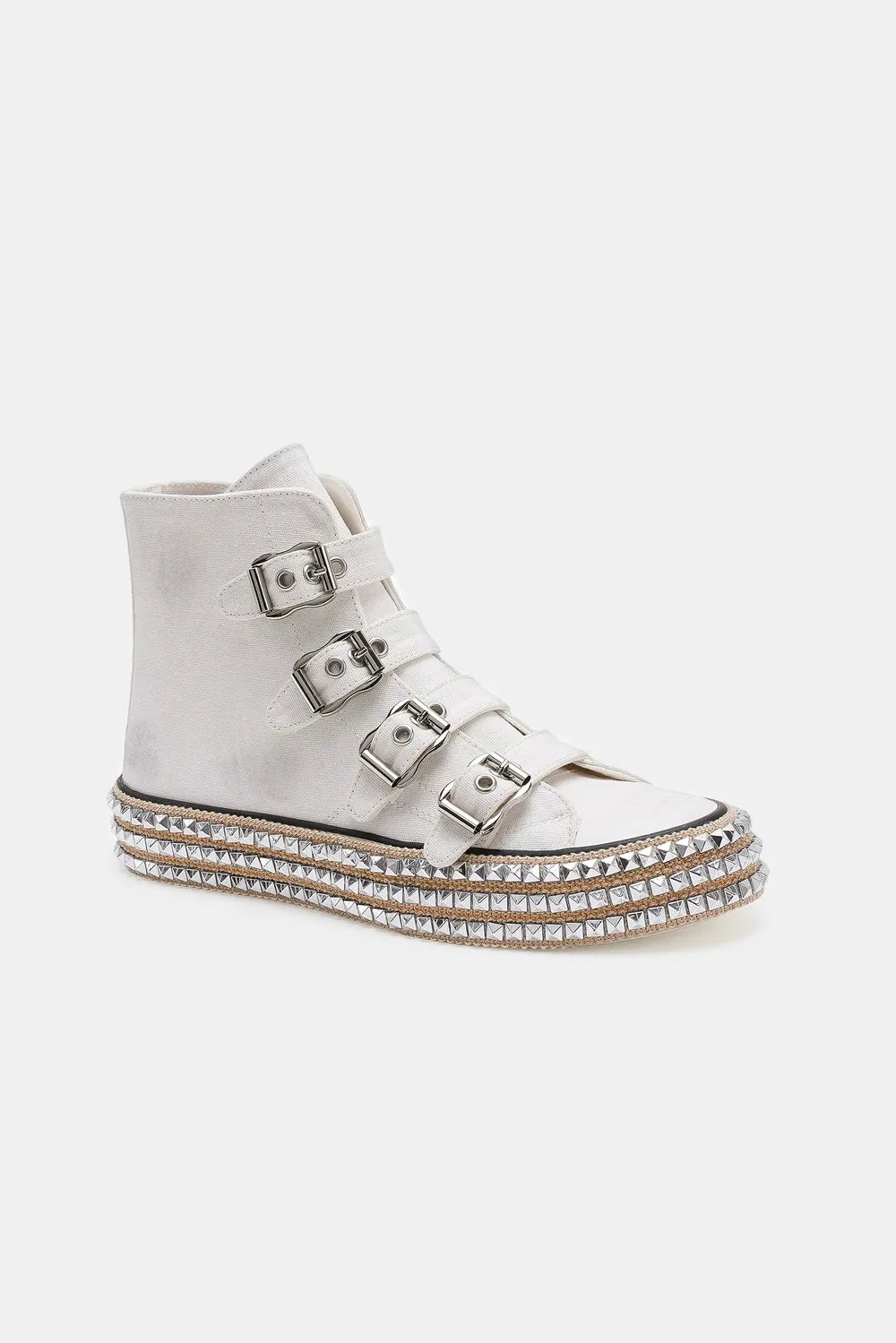 Beast Fashion Multi-Buckle Straps Studded Platform Sneakers - cas7m