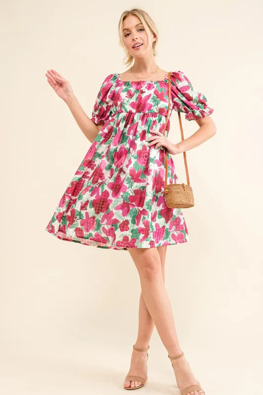 And The Why Smocked Floral Ruffle Short Sleeve Mini Dress - cas7m