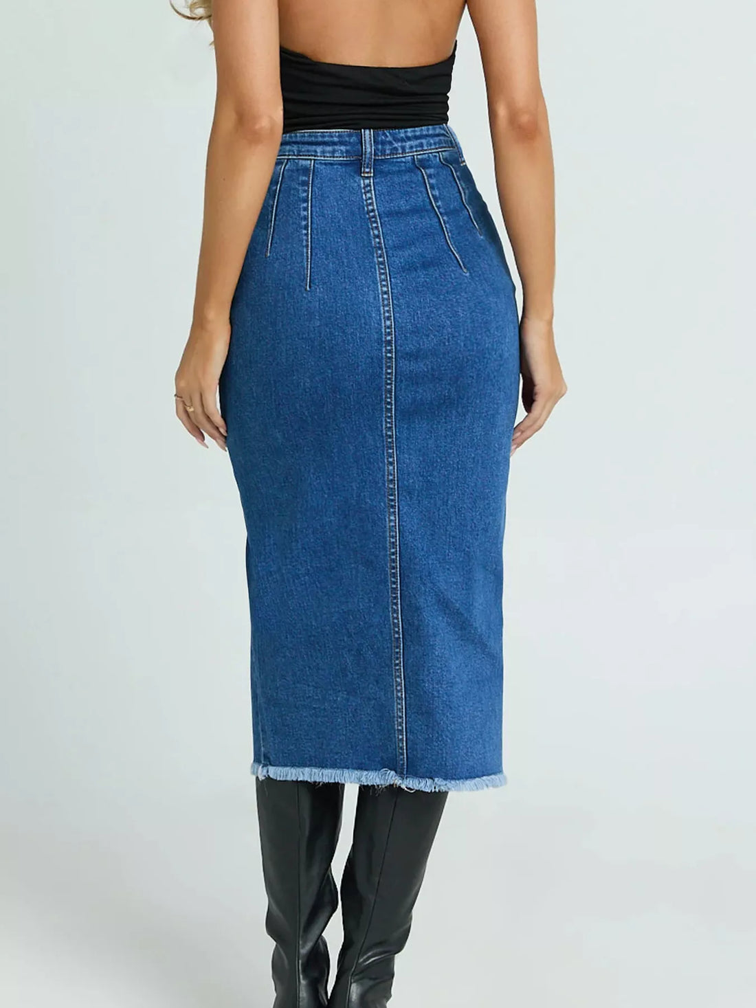High-Waisted Slit Denim Skirt - cas7m