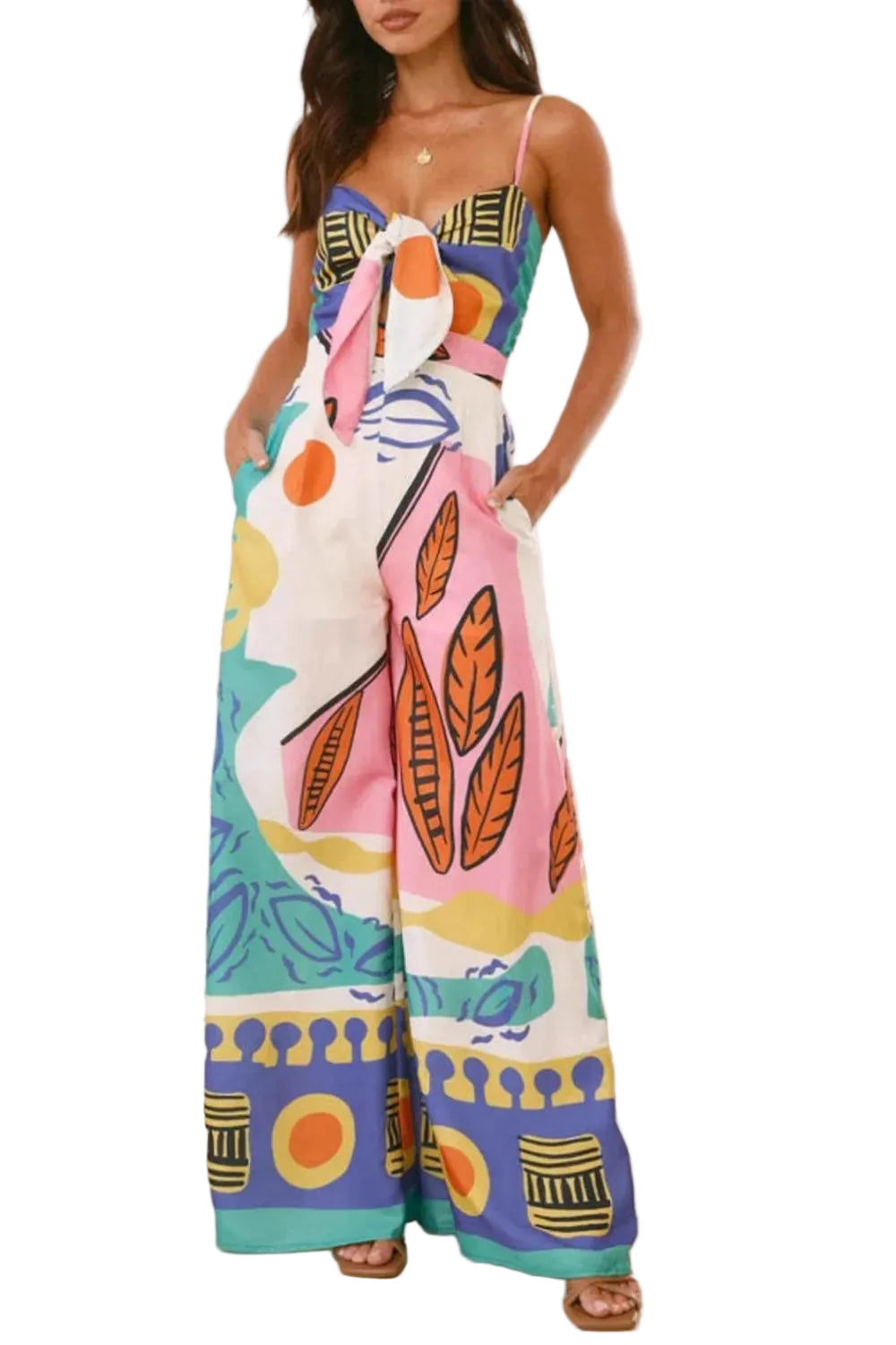 Printed Wide Leg Cami Jumpsuit - cas7m