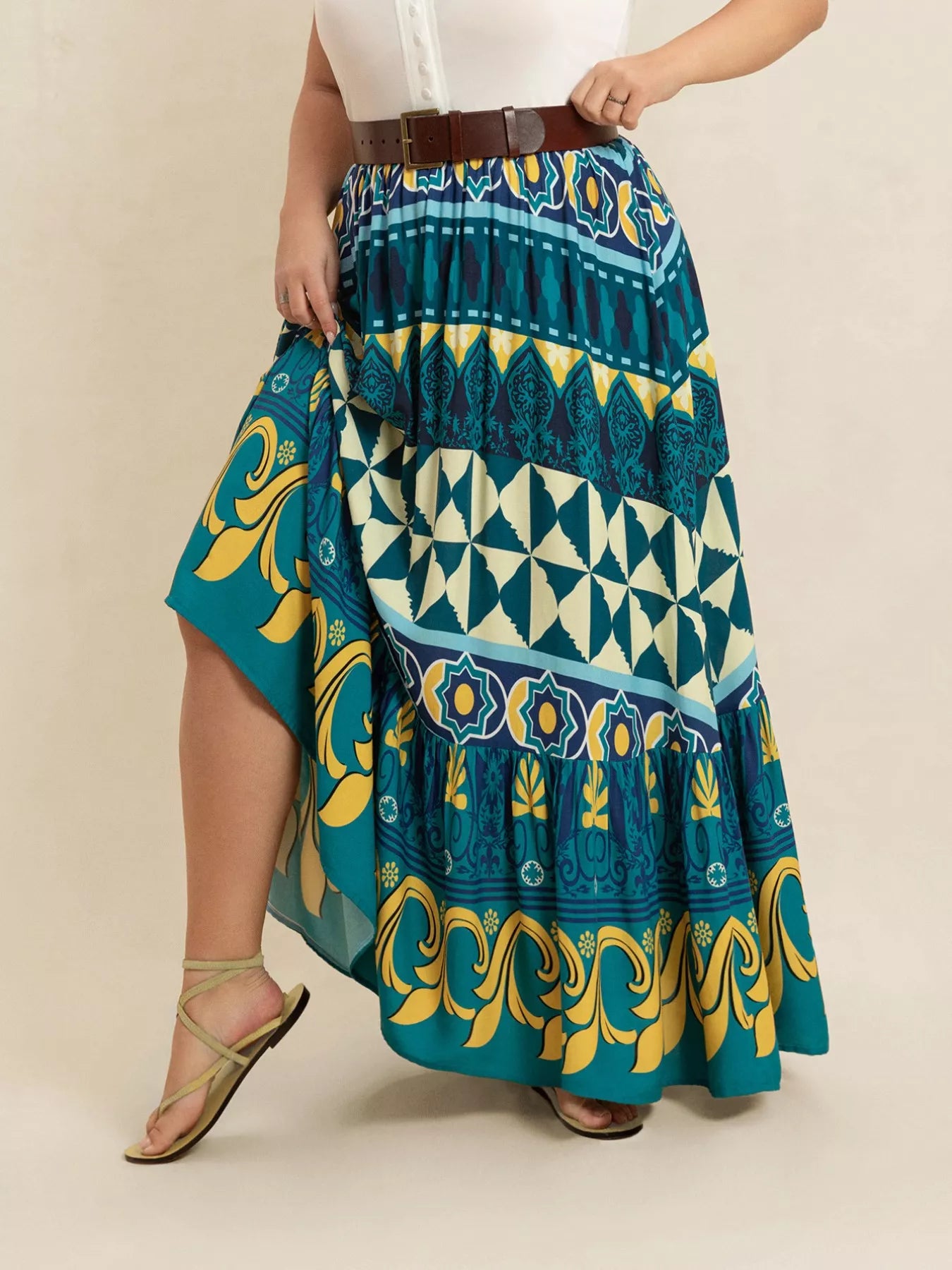 Plus Size Printed Maxi Skirt - cas7m