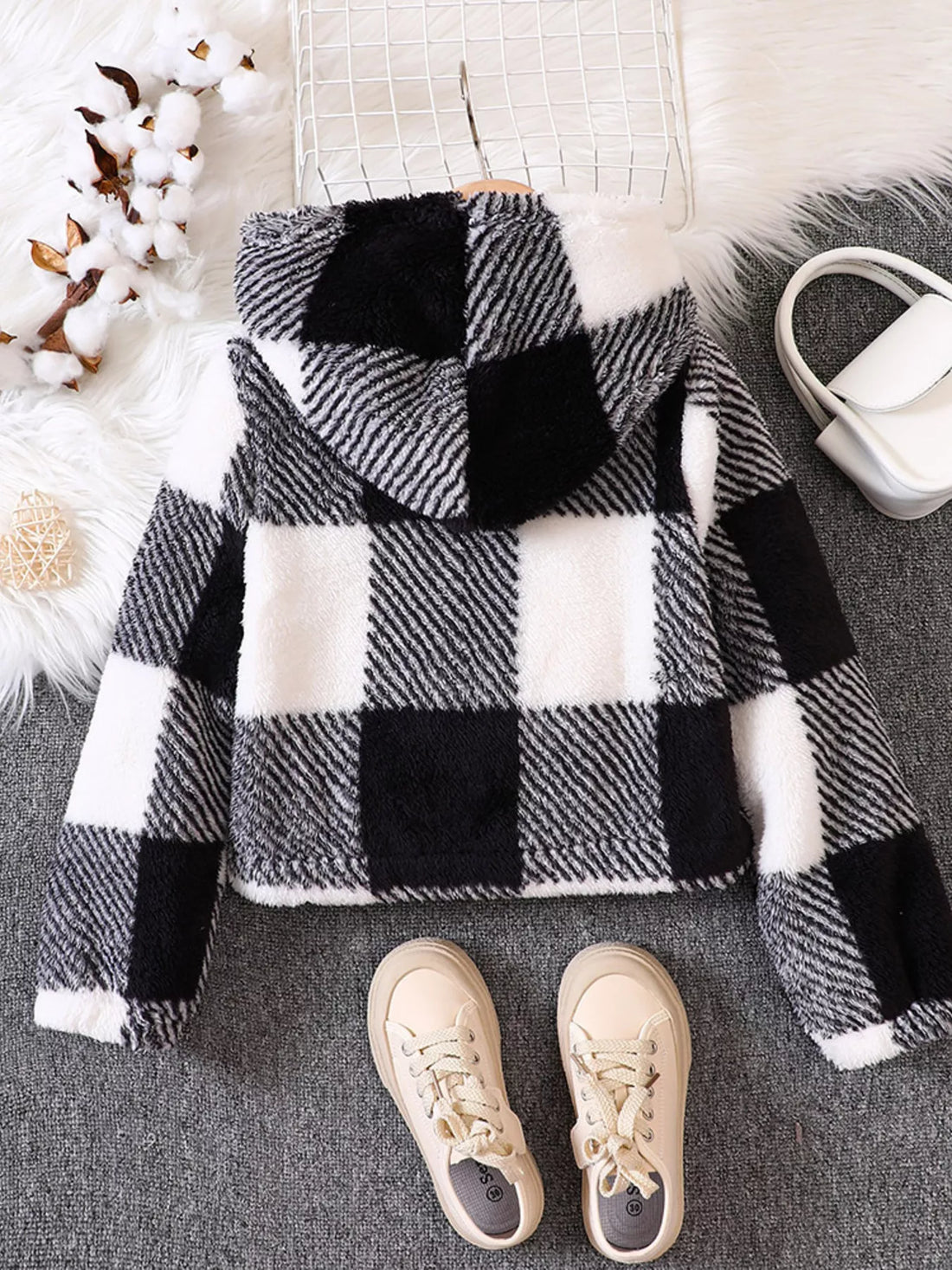 Children's Cozy Plaid Hooded Fleece Jacket - cas7m