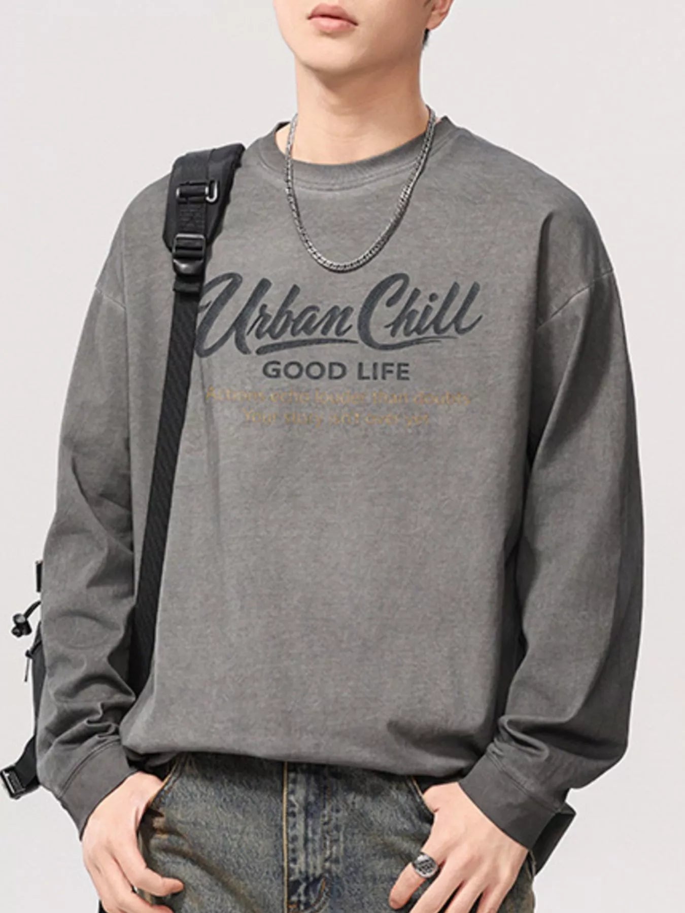 Men's Plus Size Letter Graphic Long Sleeve T-Shirt - cas7m