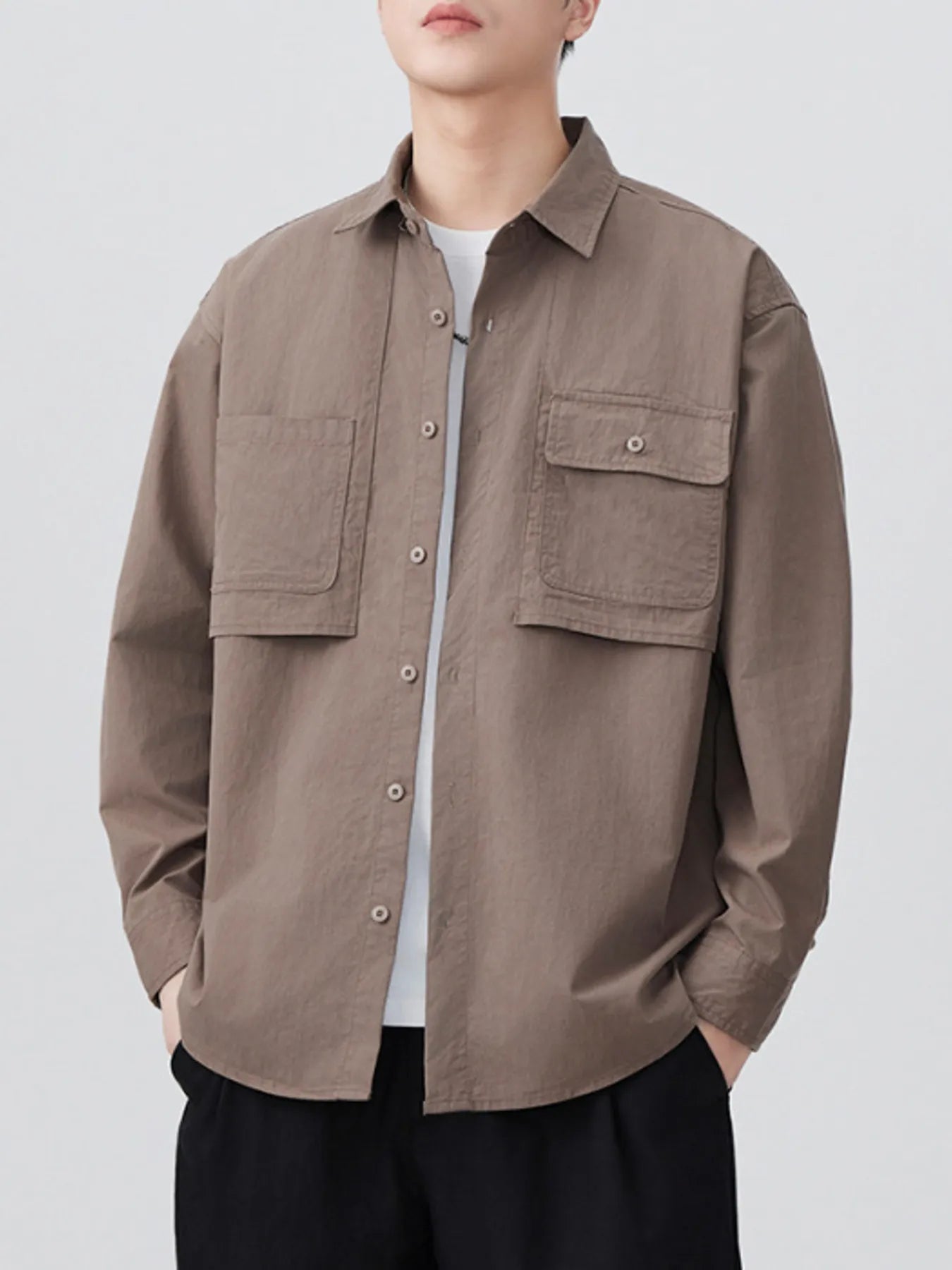 Men's Plus Size Button Up Long Sleeve Shirt - cas7m