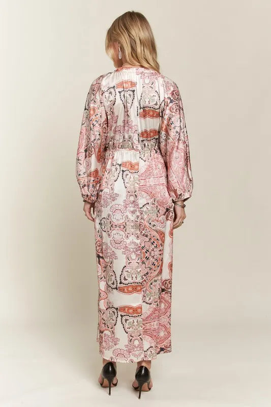 ADORA Printed V-Neck Batwing Sleeve Dress - cas7m