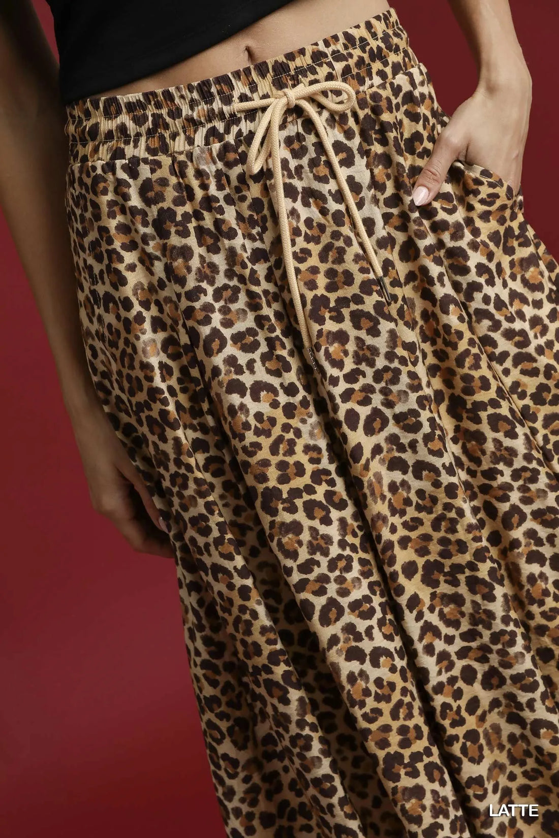 Umgee Drawstring Leopard Midi Skirt - cas7m