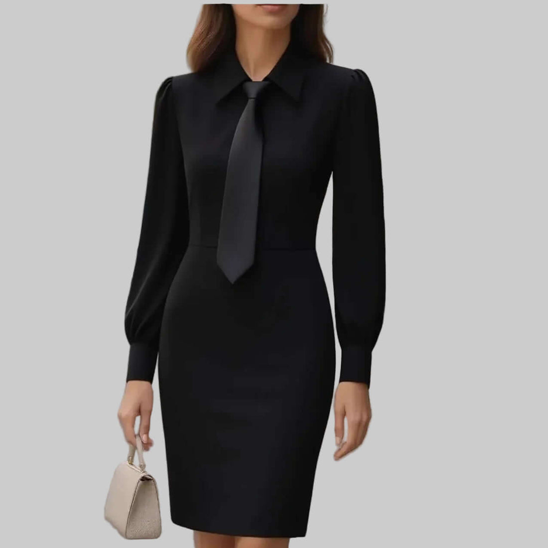Women's Spring Autumn Long Sleeve Dress - Solid Color Waist Tie Fit A-Line Midi Dress For Daily Wear Work Business Outfit - cas7m