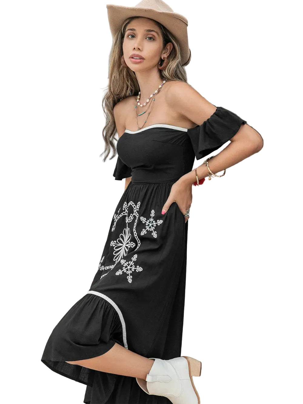 High-Low Off-Shoulder Dress - cas7m
