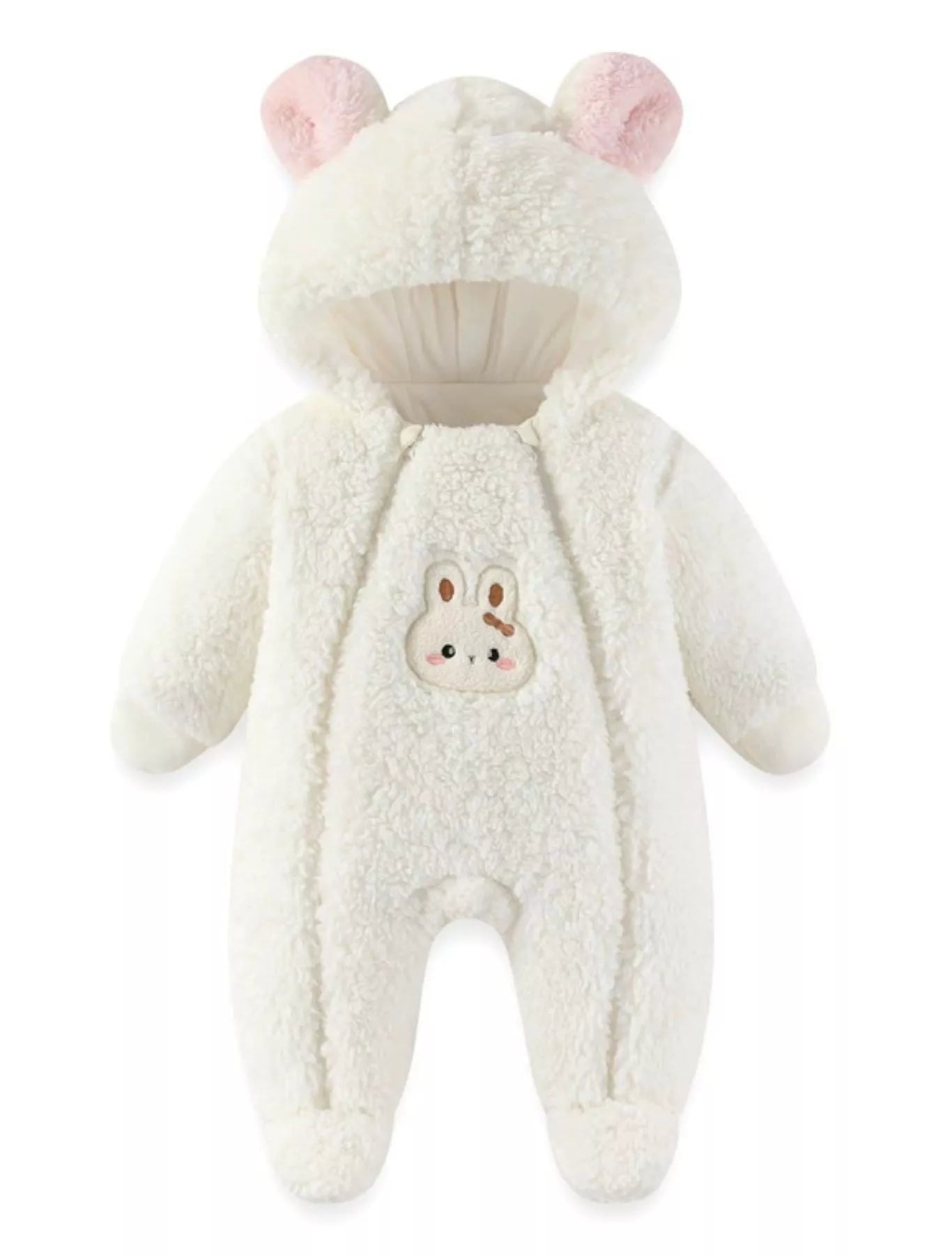 Cute Bunny Hooded Fleece One-Piece - cas7m