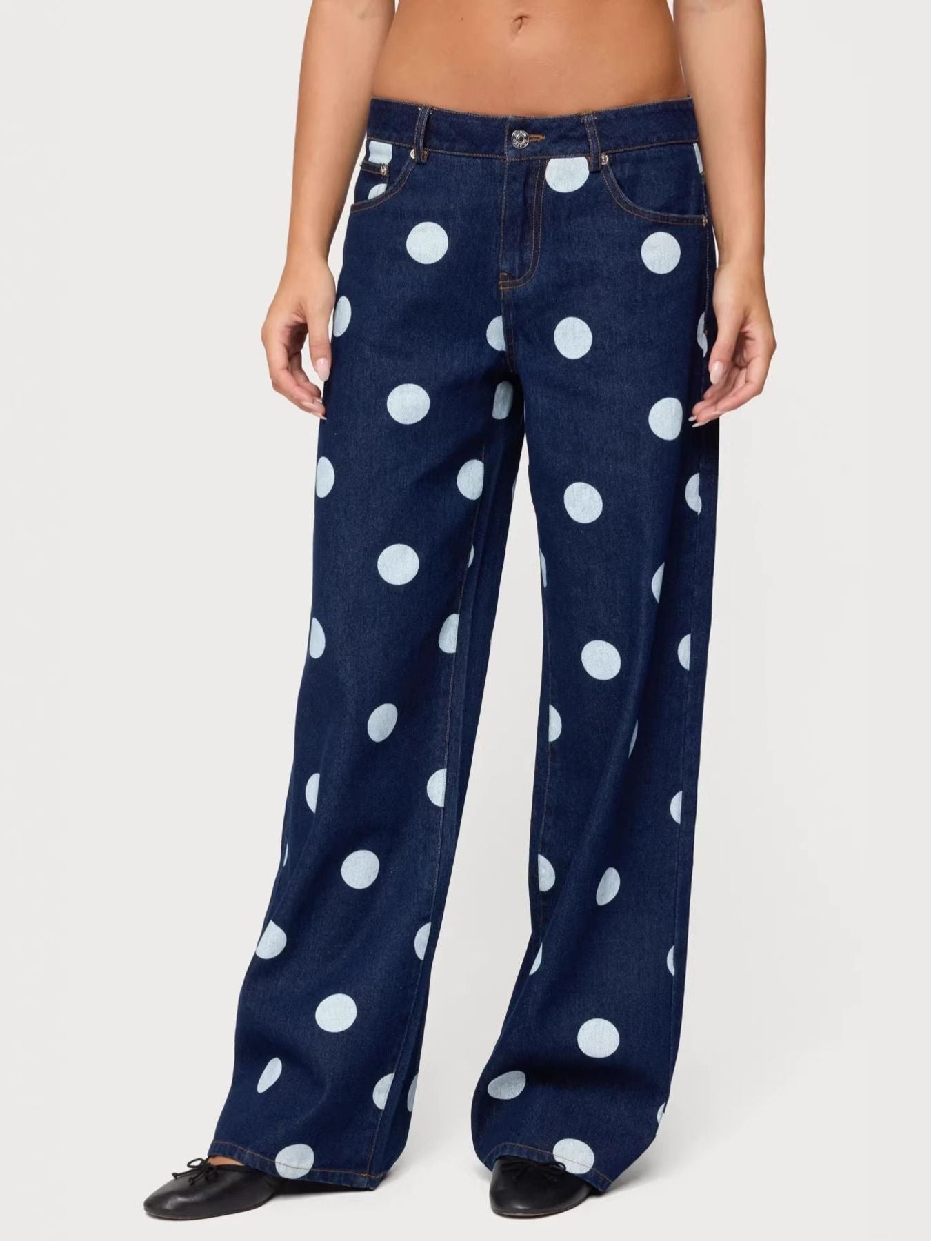 Polka Dot Wide Leg Jeans - cas7m