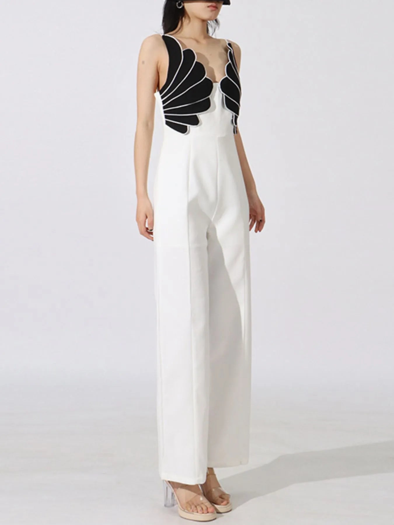 Contrast Sleeveless Wide-Leg Jumpsuit - cas7m
