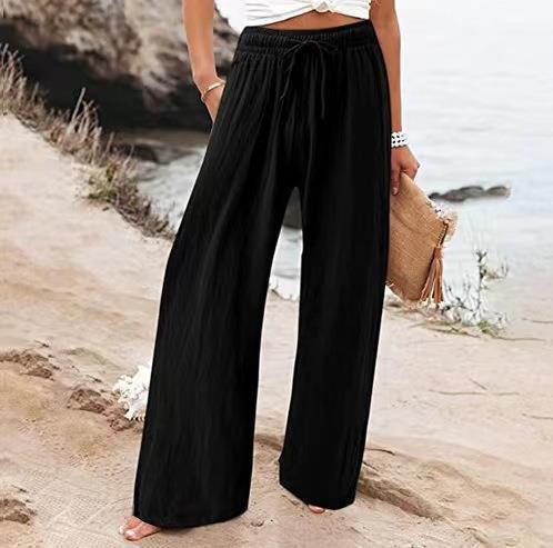 Women's Cotton And Linen Wide-leg Beach Pants Casual Pants - cas7m