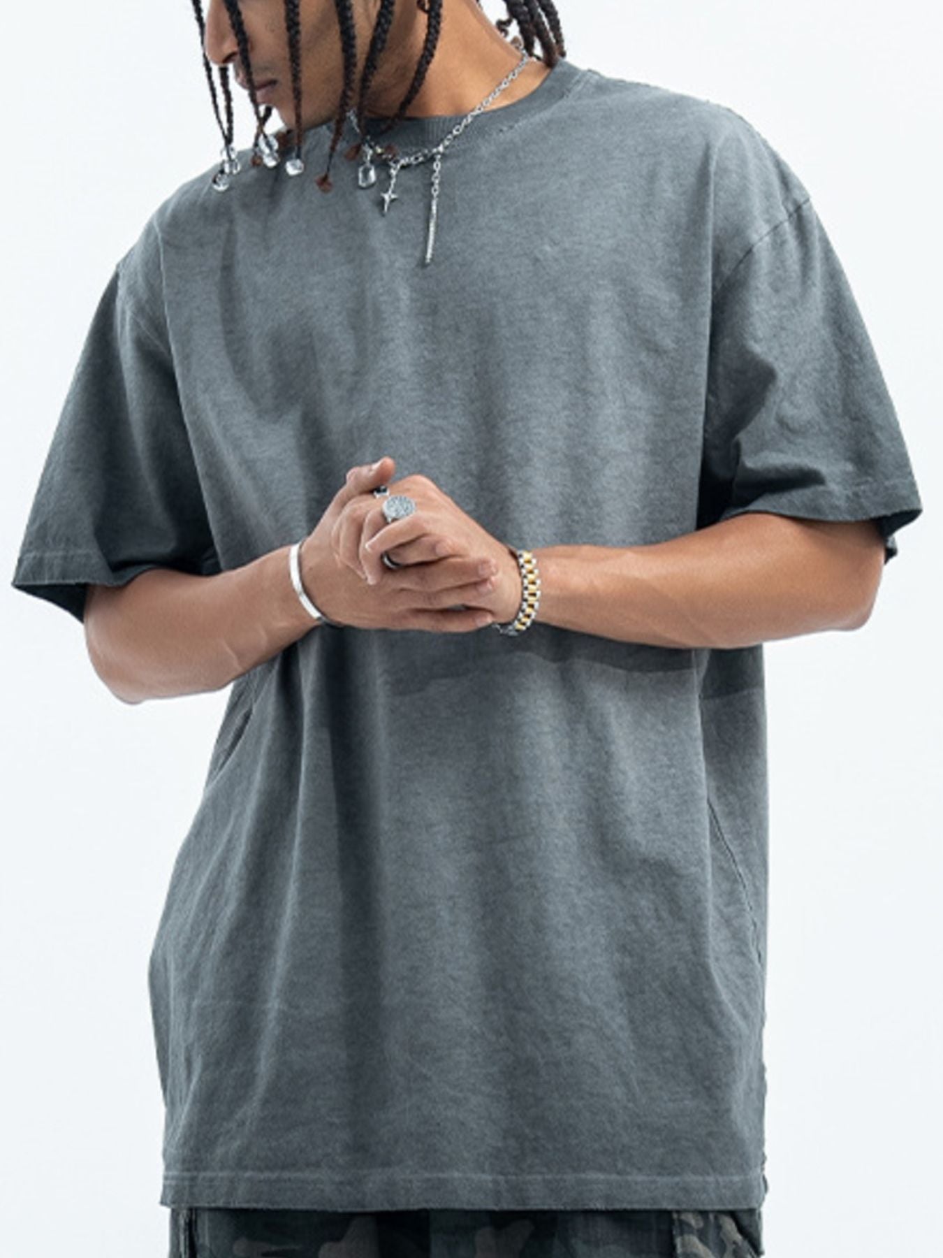 Men's Vintage Wash Round Neck T-Shirt - cas7m