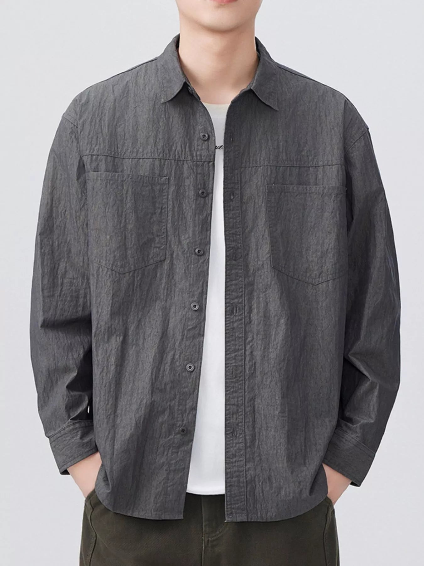 Men's Plus Size Button Up Long Sleeve Shirt - cas7m