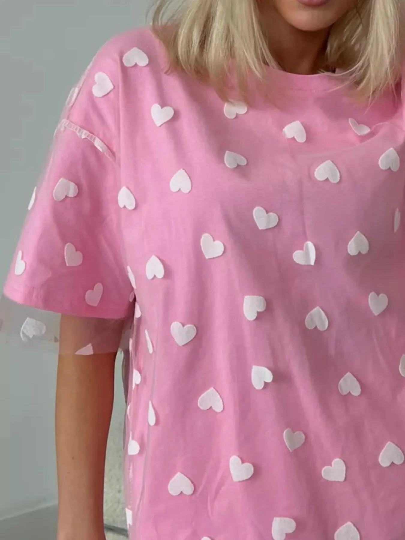 Heart Print Oversized T-Shirt - cas7m