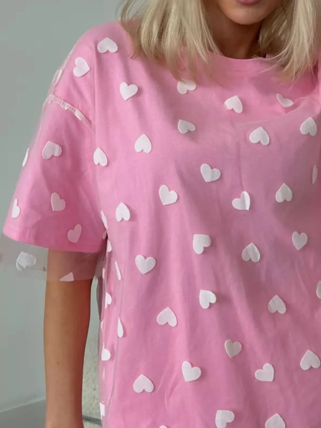 Heart Print Oversized T-Shirt - cas7m