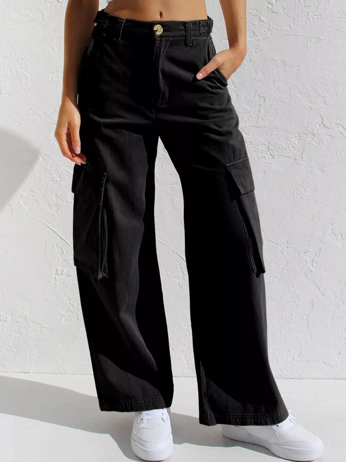 High-Waisted Wide Leg Cargo Jeans - cas7m