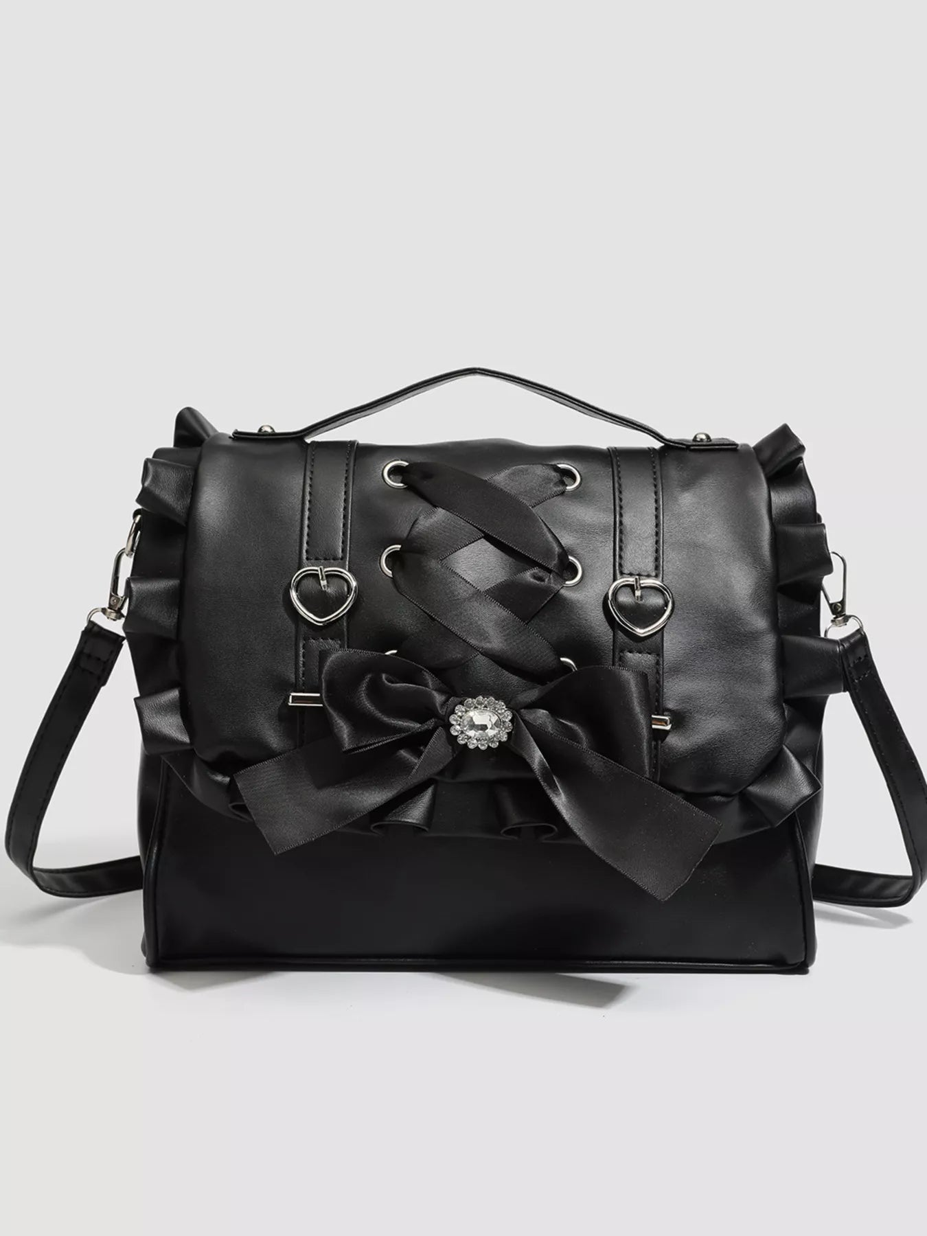 Ruffled Lace Up Bow Backpack Bag - cas7m