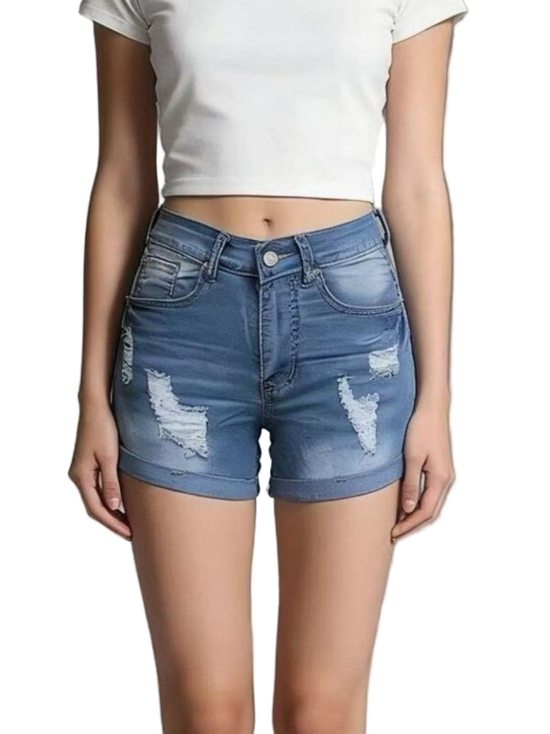 Distressed Wash Denim Shorts - cas7m
