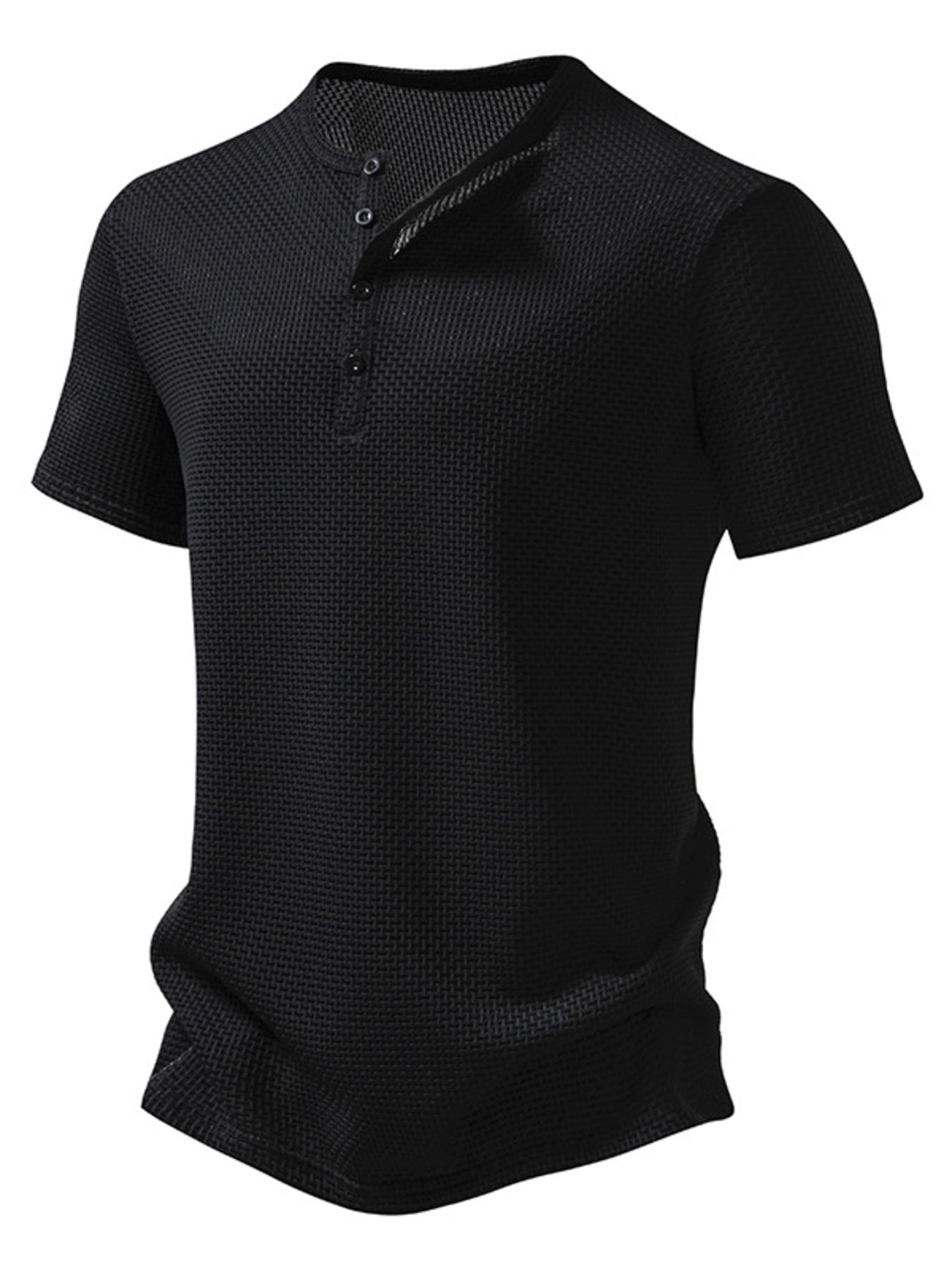 Men's Textured Henley Button Detail T-Shirt - cas7m