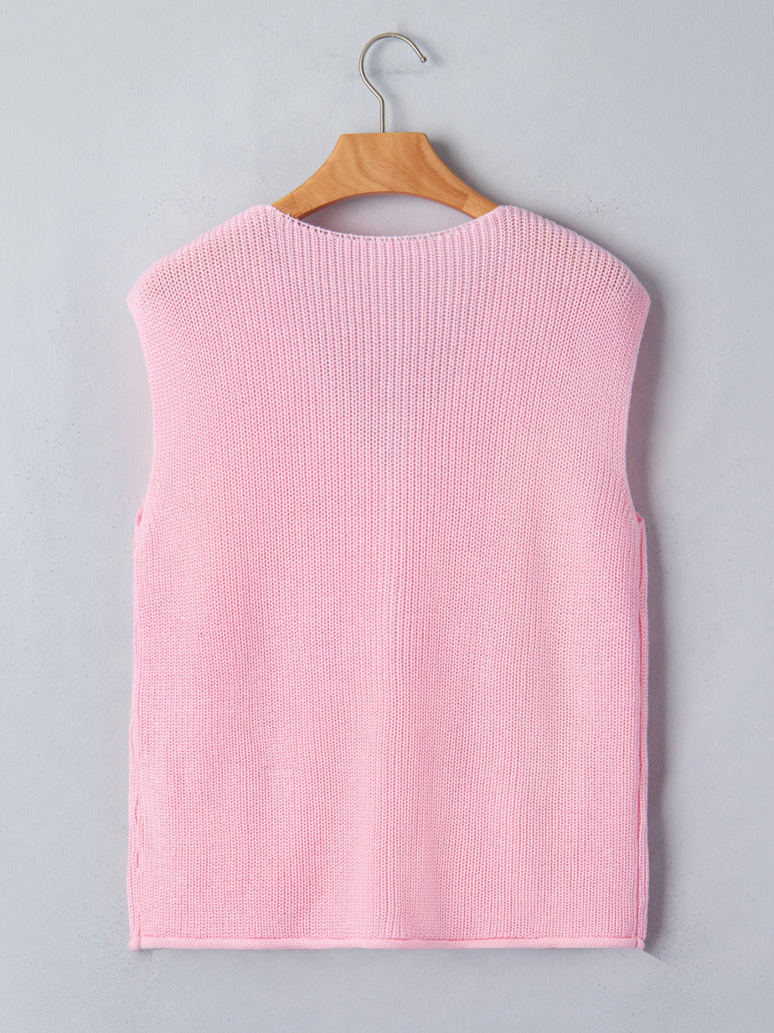 Solid Color Knit V Neck Button Front Sweater Vest - cas7m