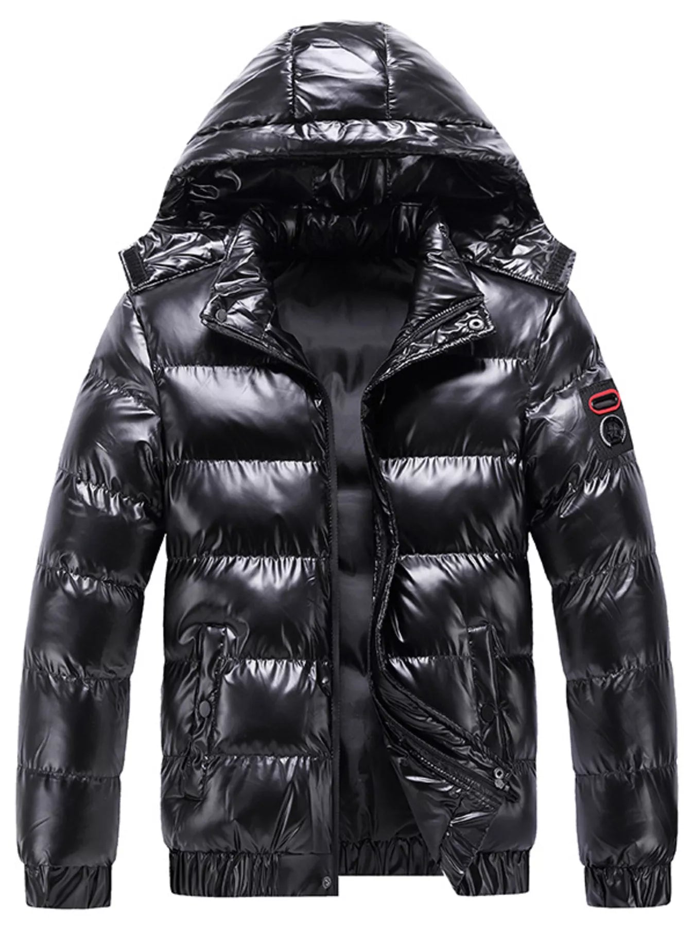 Men's Plus Size Zip Up Hooded Puffer Jacket - cas7m