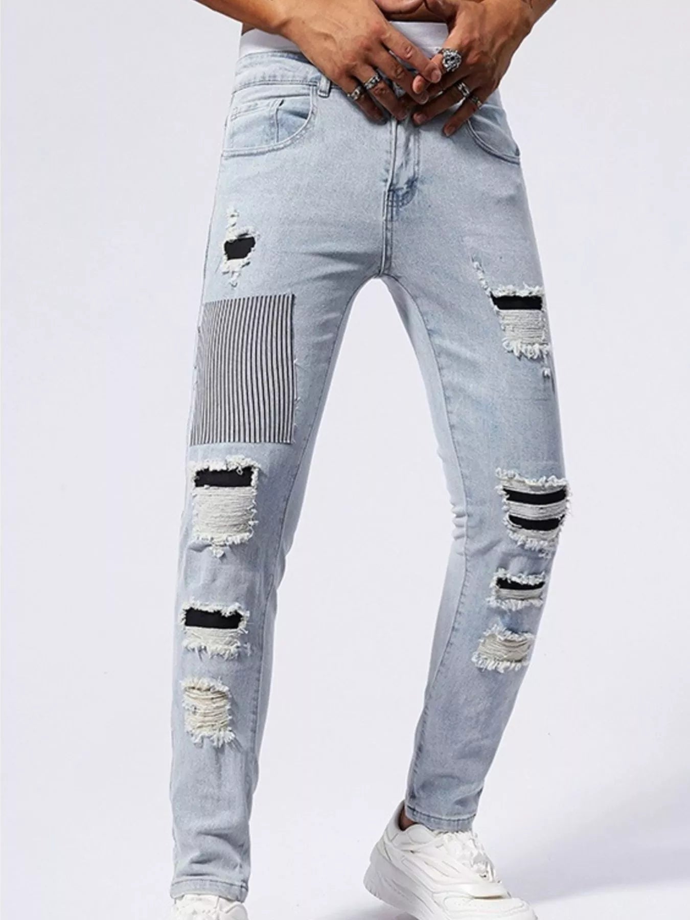 Men's Distressed Slim Fit Jeans - cas7m