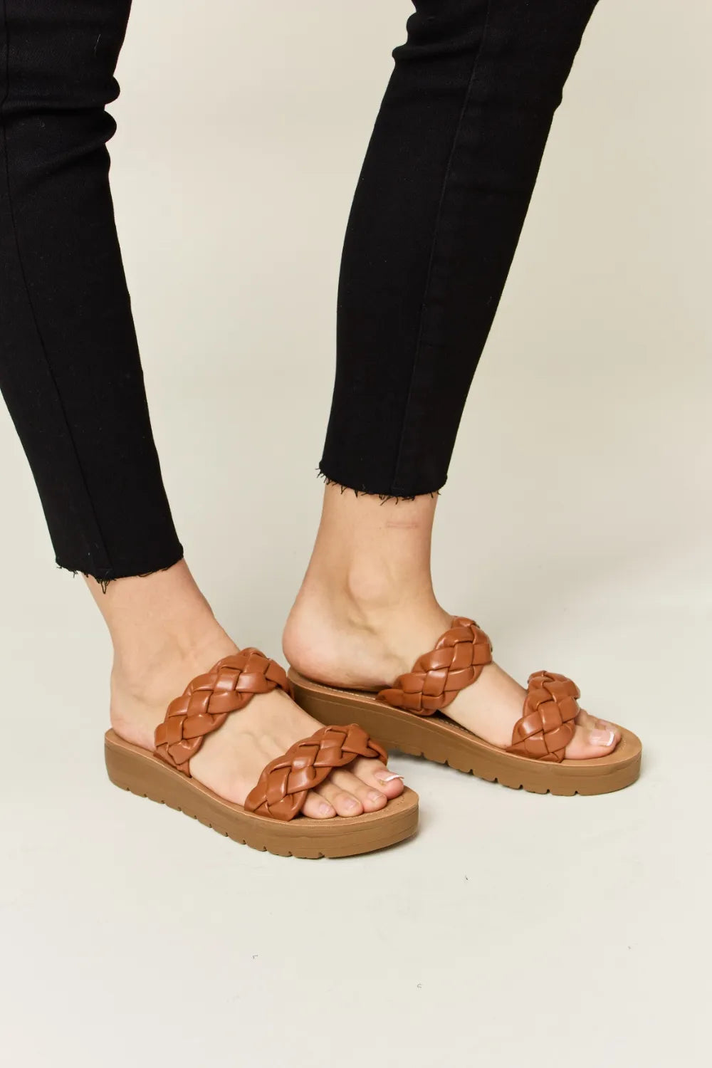WILD DIVA Woven Dual Band Platform Sandals - cas7m