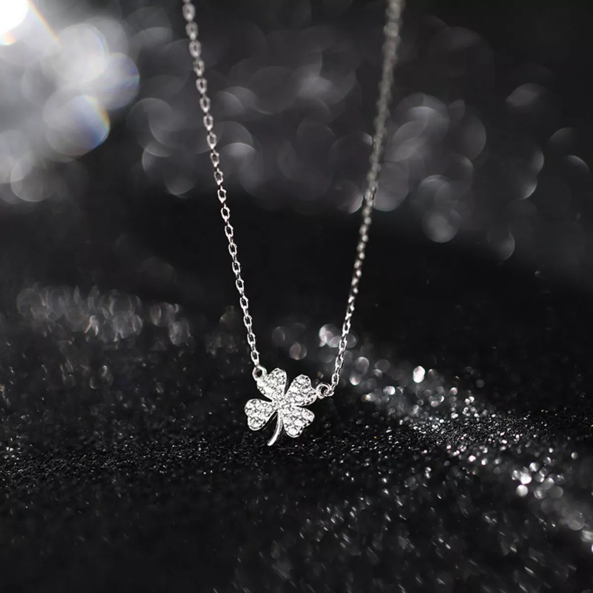 925 Sterling Silver Zircon Four Leaf Clover Necklace - cas7m