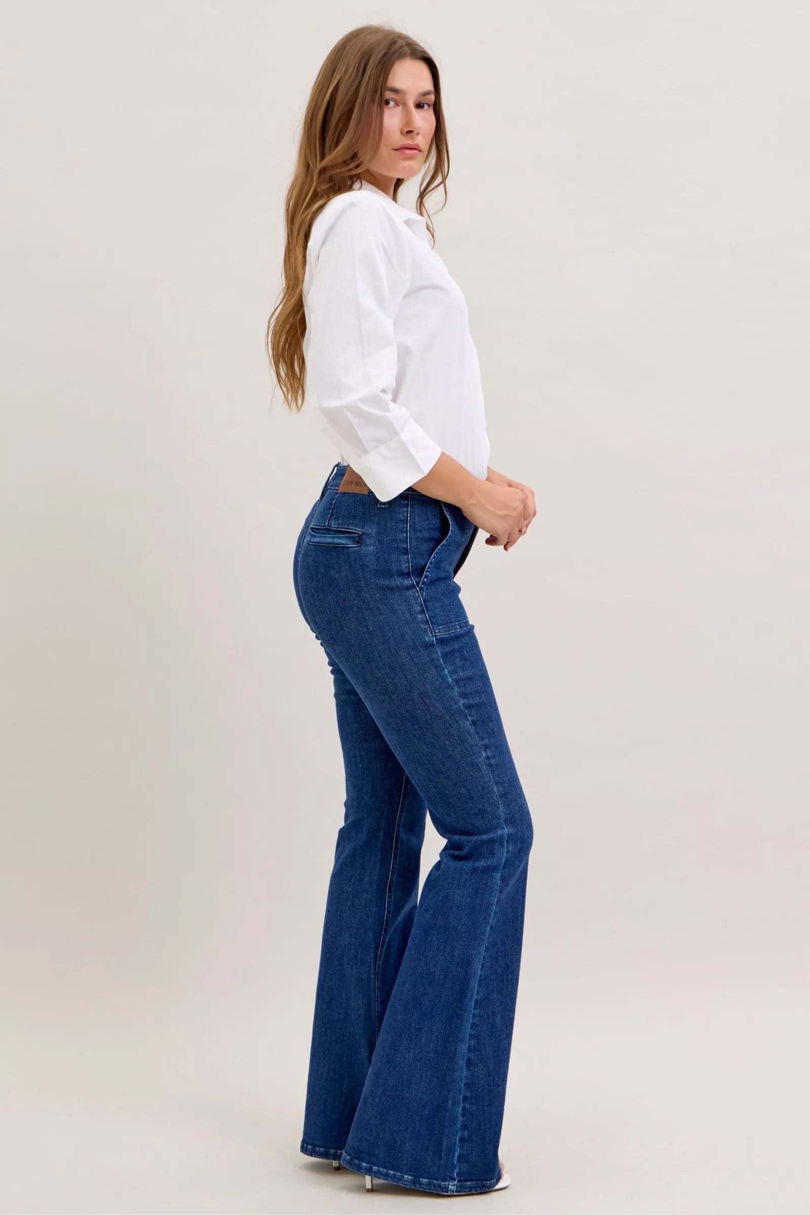 Judy Blue High Waist Flare Jeans with Front Patch Pockets - cas7m