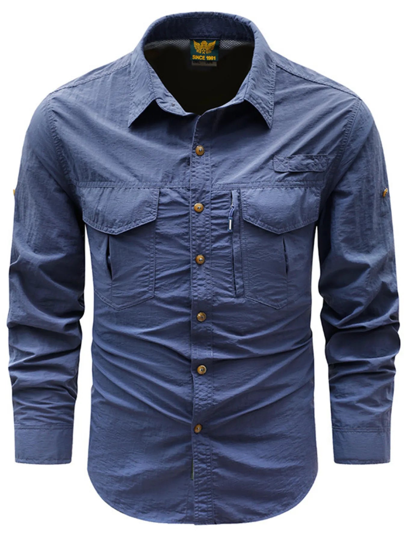 Men's Plus Size Button Up Long Sleeve Shirt - cas7m