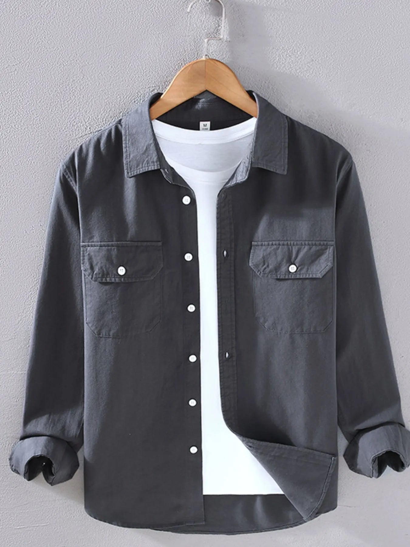 Men's Plus Size Button Up Long Sleeve Shirt - cas7m
