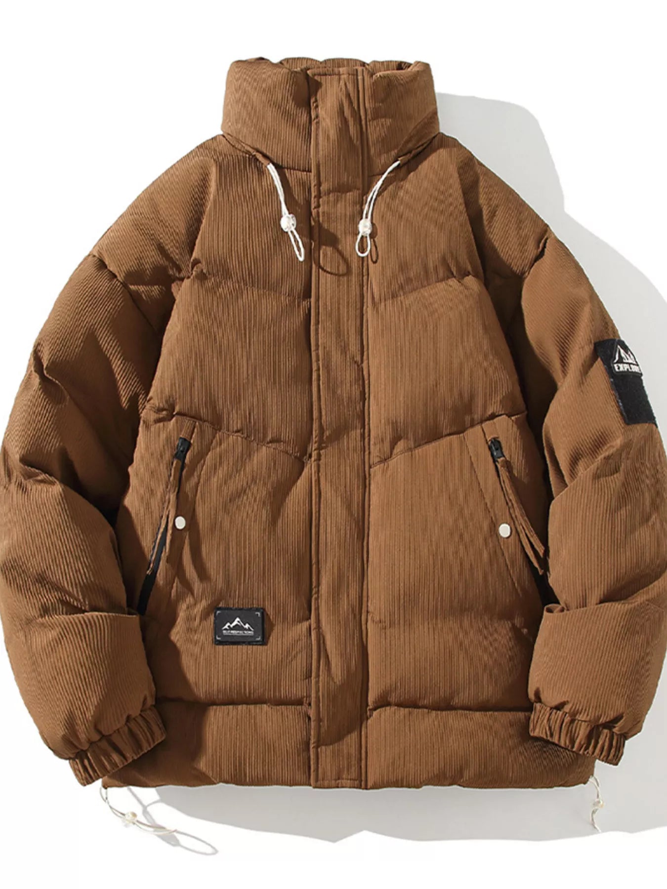 Men's Plus Size Zip Up Long Sleeve Puffer Jacket - cas7m