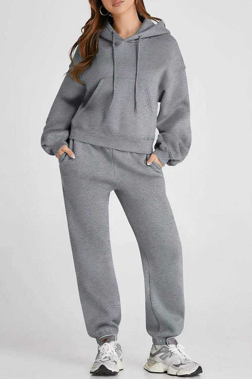 Dropped Shoulder Hooded Top and Pants Active Set - cas7m