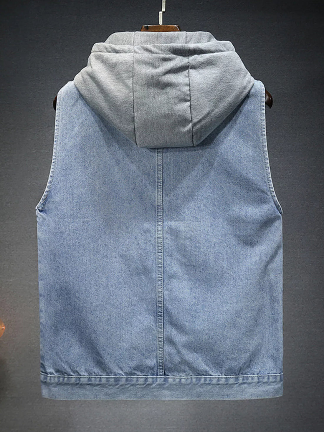 Men's Plus Size Hooded Denim Vest with Fleece Lining - cas7m