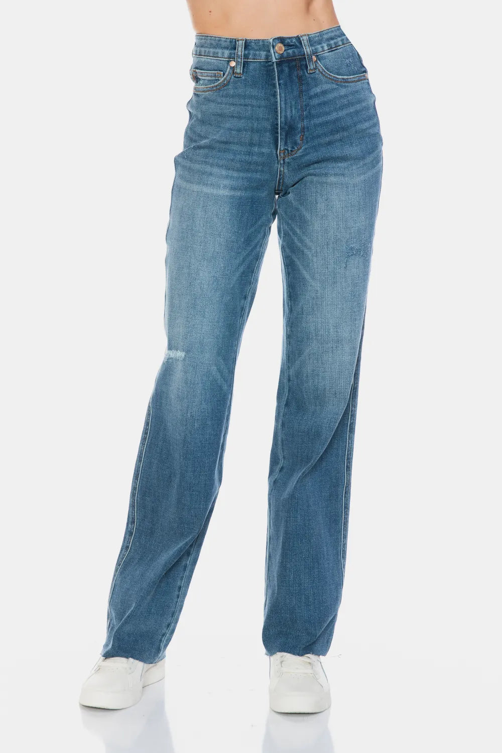 Judy Blue Full Size Tummy Control Cut Raw Hem Straight Jeans - cas7m