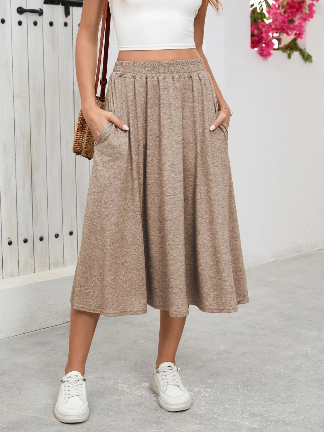 Elastic Waist Skirt With Pockets - cas7m