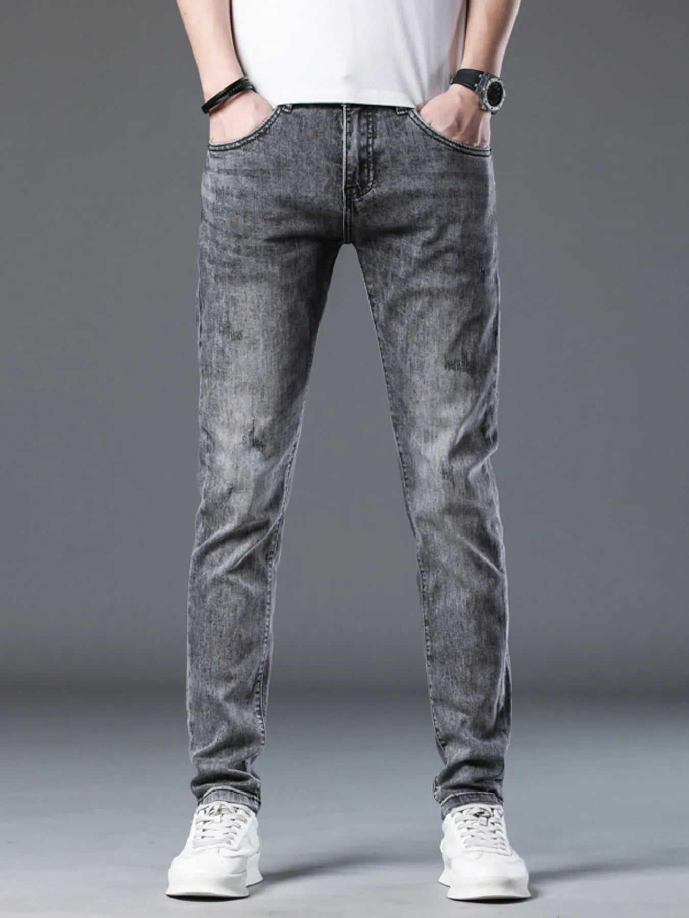 Men's Washed Stretch Slim-Fit Jeans - Cotton Blend - cas7m