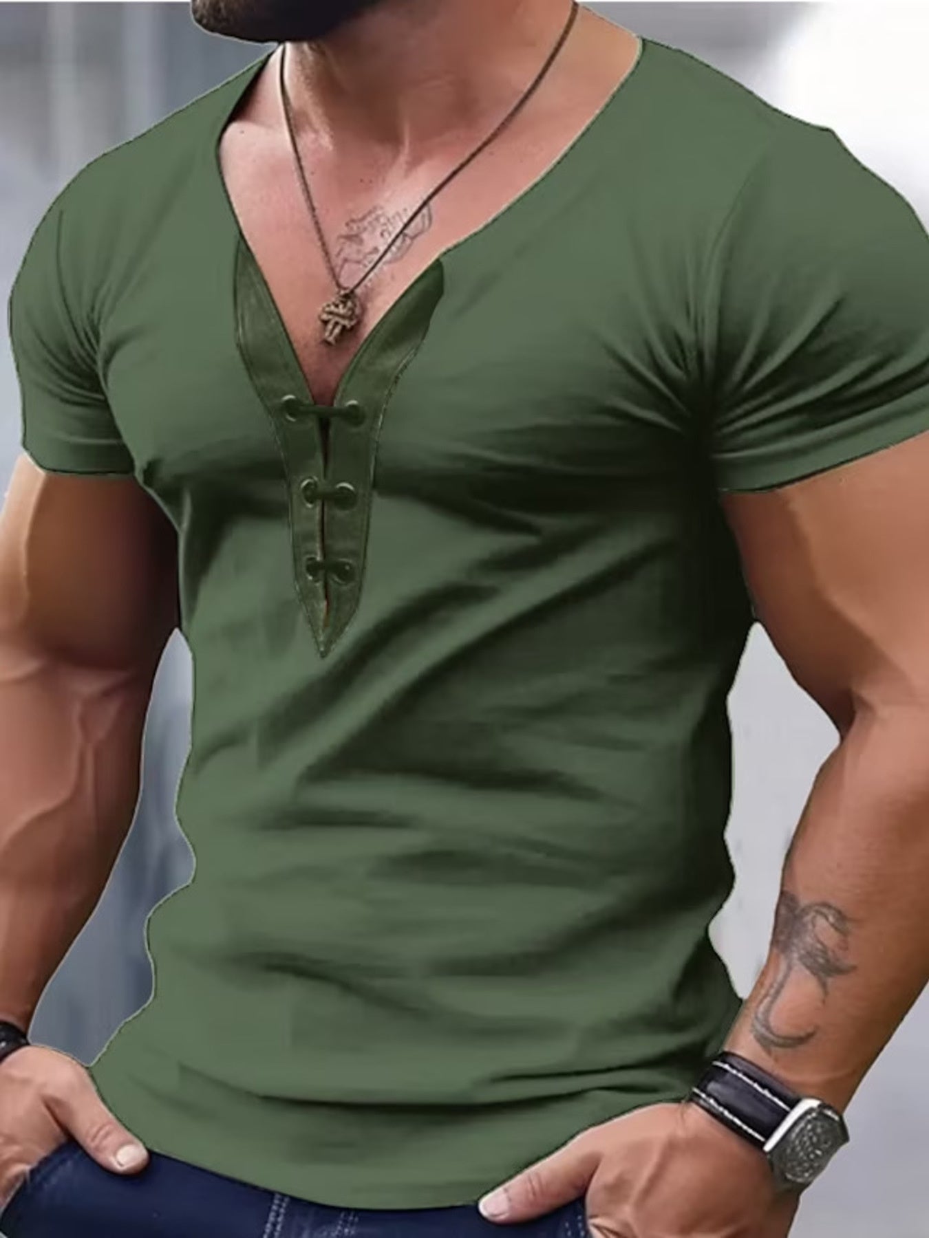 Men's Full Size Solid Color Short Sleeve T-Shirt Plus Size - cas7m