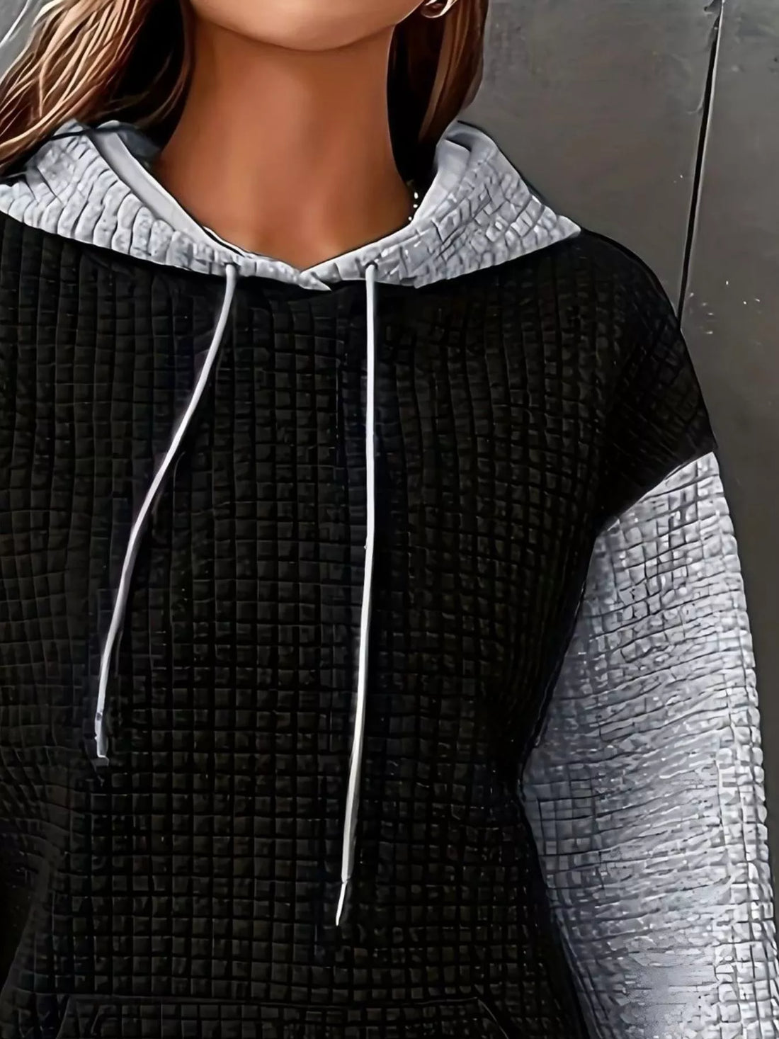 Full Size Textured Kangaroo Pocket Hoodie Plus Size - cas7m