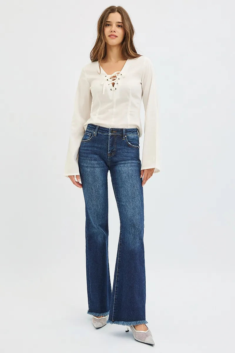 RISEN Full Size Tummy Control Mid Rise Flare Jeans Plus Size - cas7m