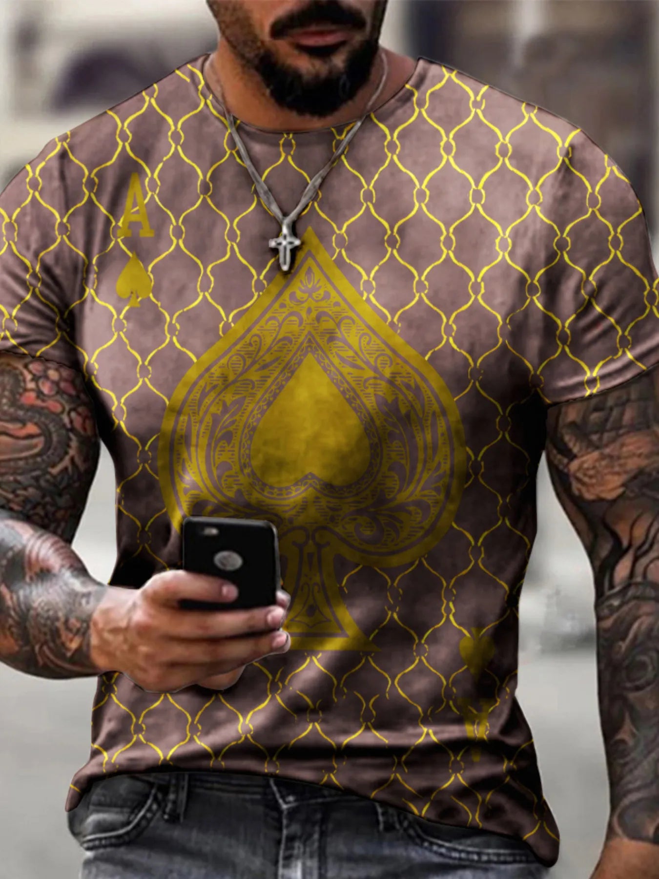 Men's Full Size Ace of Spades Graphic Print T-Shirt Plus Size - cas7m
