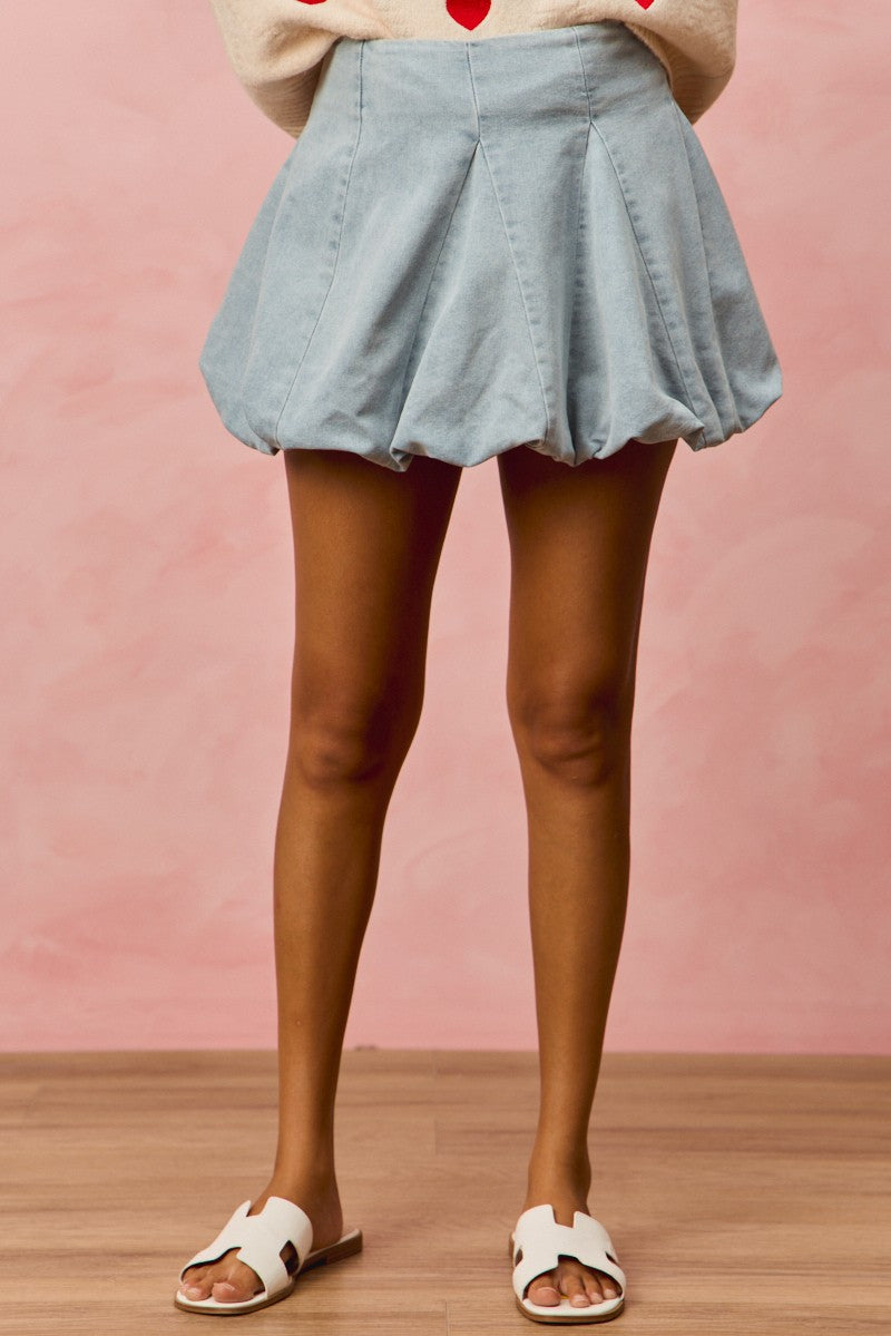 SO ME Denim Bubble Mini Skirt - cas7m