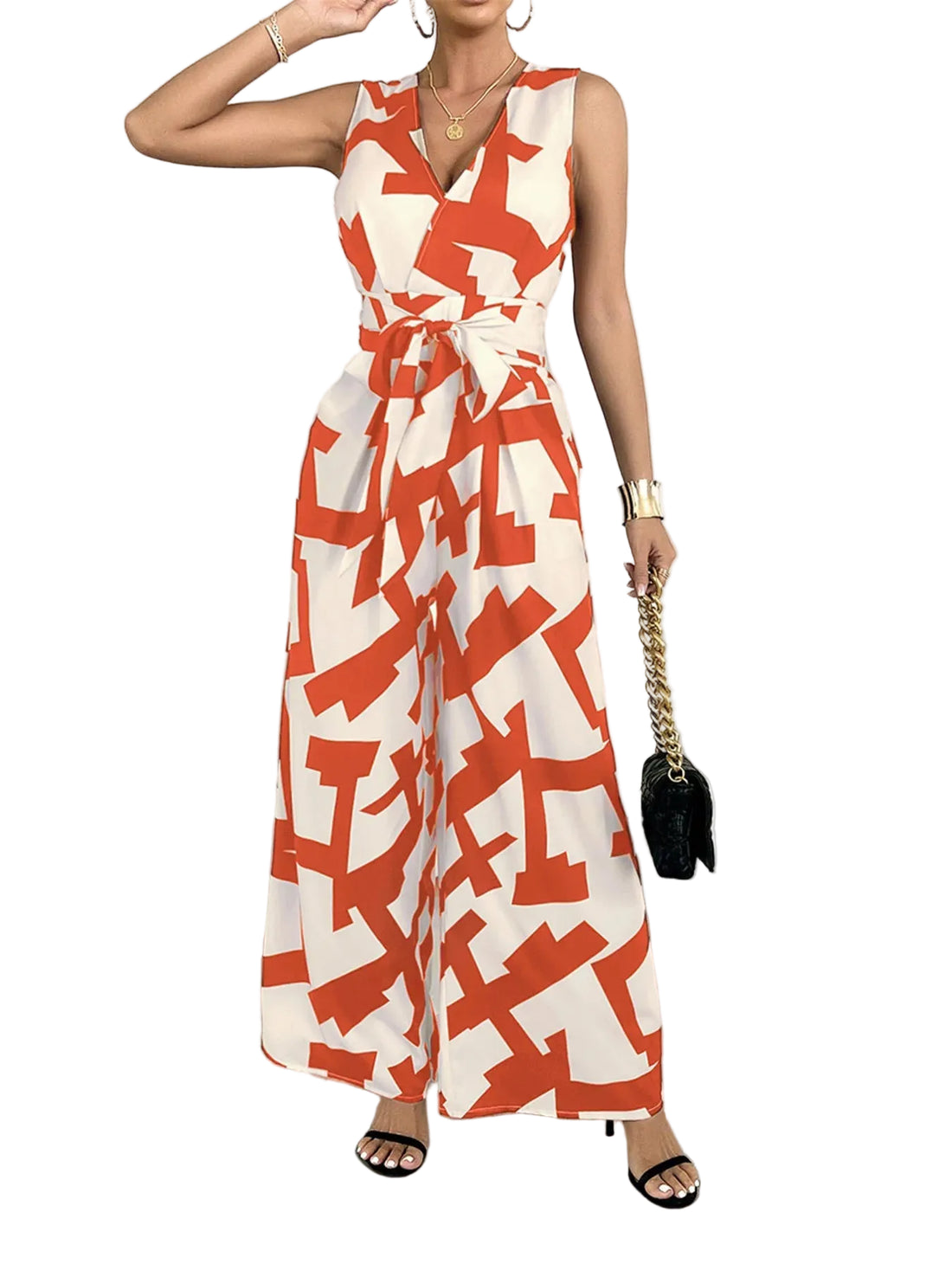 Printed Wide Leg Jumpsuit - cas7m