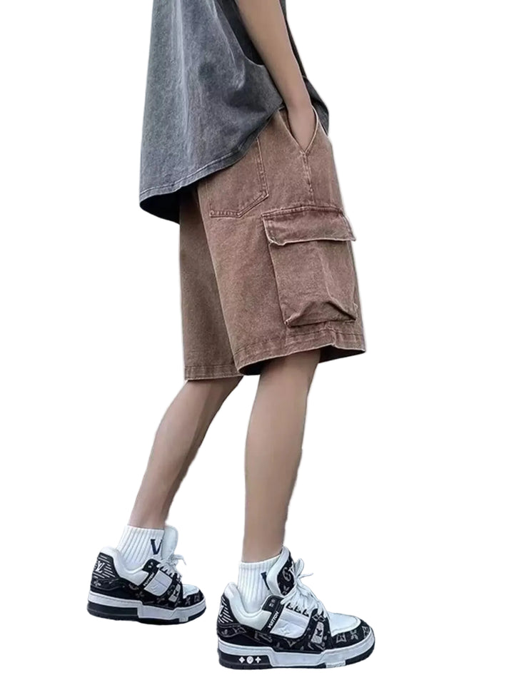 Men's Plus Size Vintage Wash Cargo Demin Shorts - cas7m