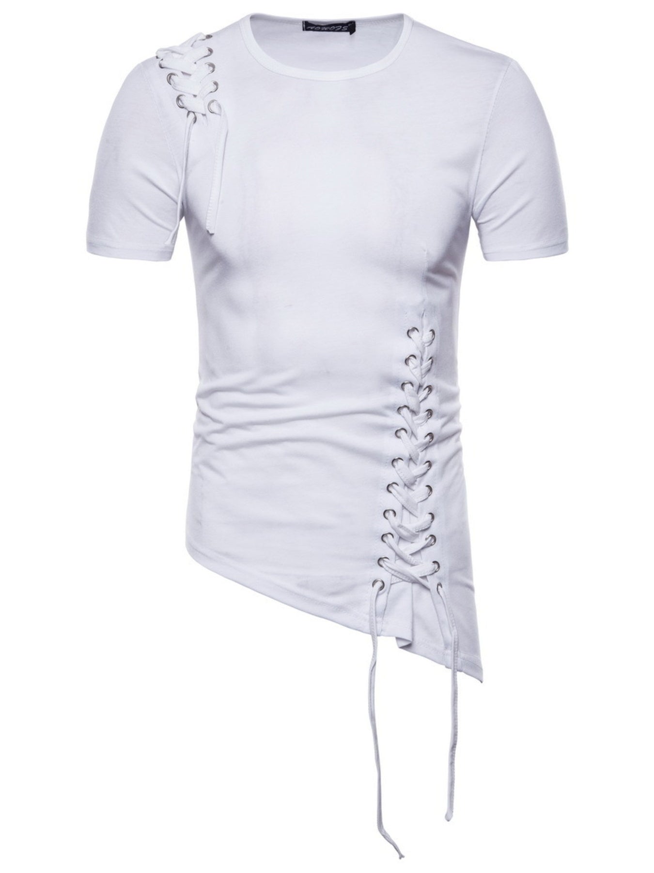Men's Lace-Up Asymmetric Hem T-Shirt - cas7m