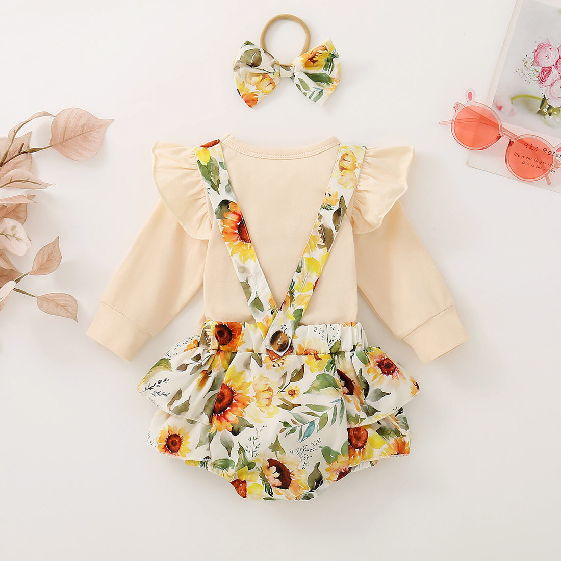 Infant Baby Girl Shoulder Strap Princess Dress Multi-color Long-sleeved Triangle Romper - cas7m